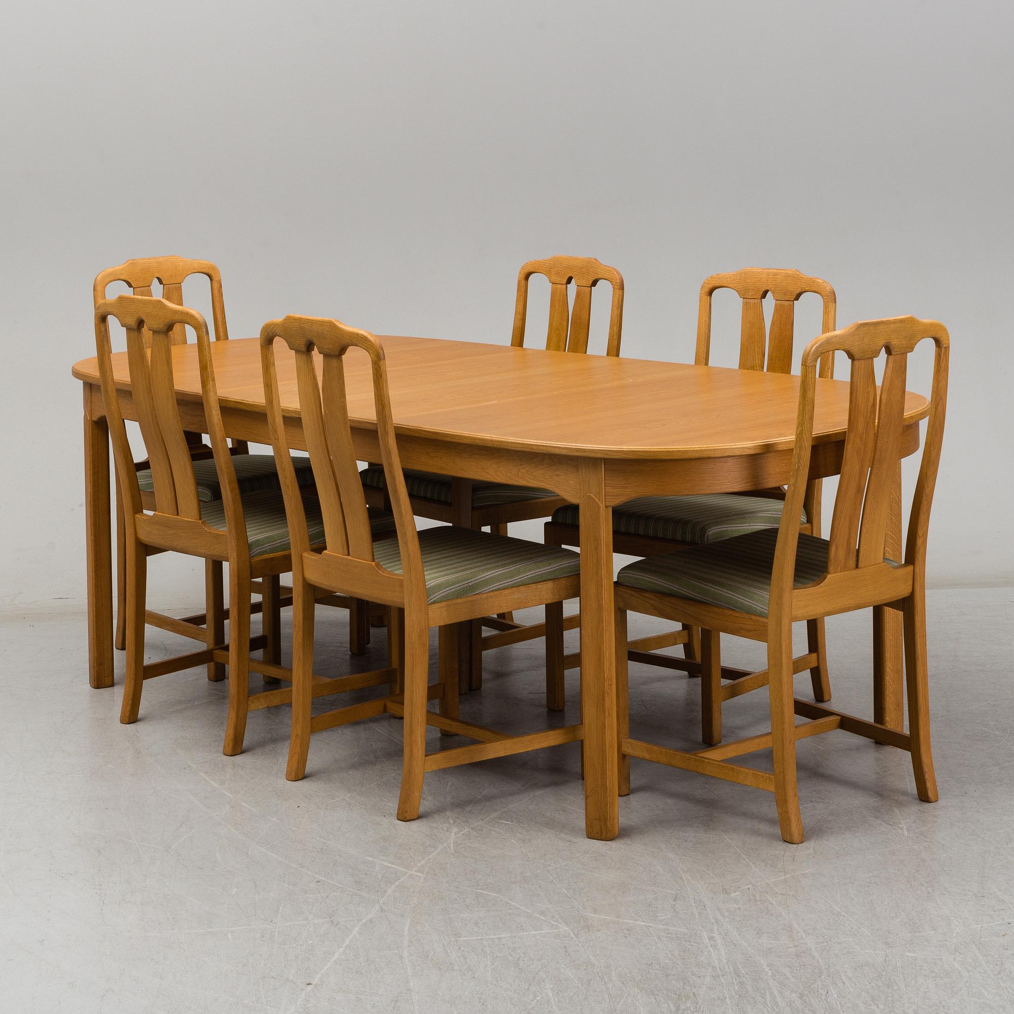 CARL MALMSTEN, matsalsgrupp 7 delar, "Ambassadör", Åfors Möbelfabrik.