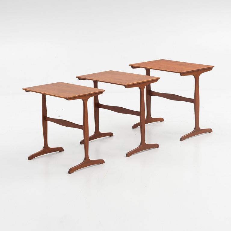 Ole Wanscher, a three-piece nesting table, A.J. Iwersen, Copenhagen, Denmark, mid 20th century.