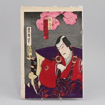 TRÄSNITT, 4 st, b la troligen Kunisada III, Japan, 1800/1900-tal.