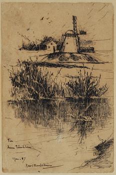 Karl Nordström, ink drawing, signed and dated 11 jan -87.