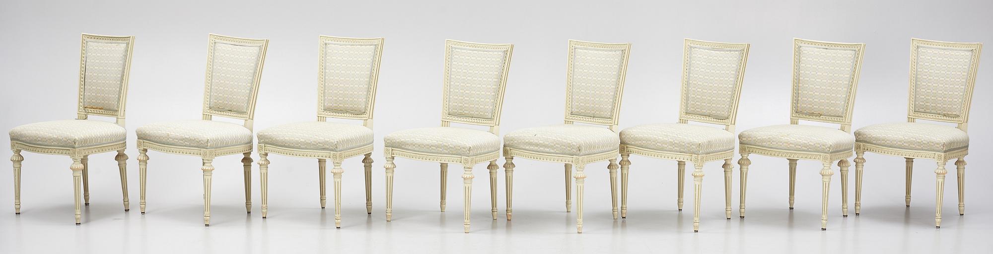 A set of eight Gustavians chairs, 20th Century.