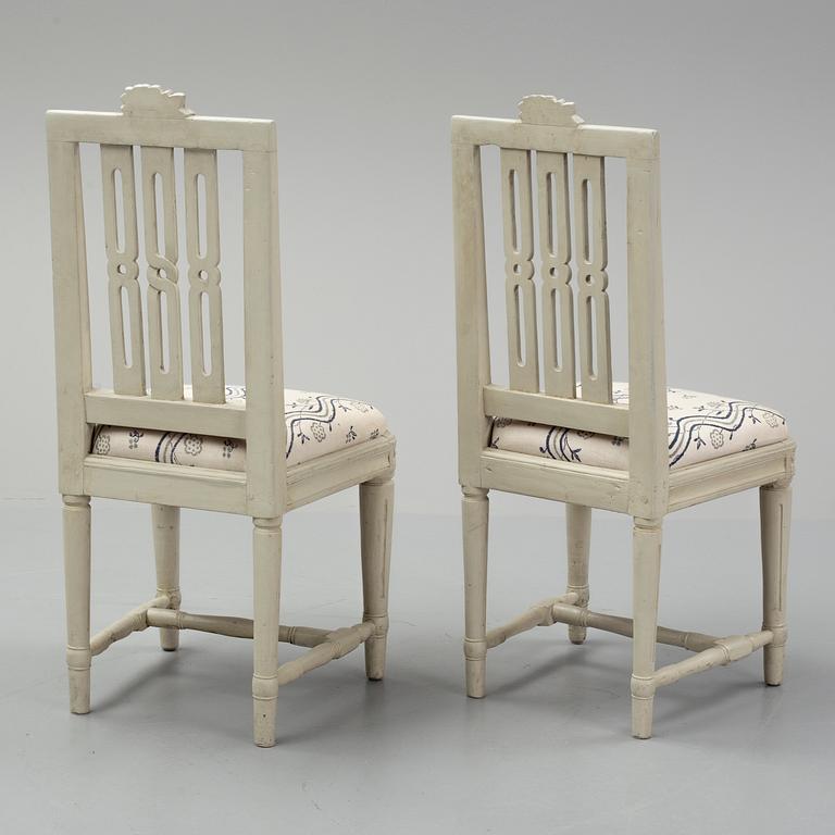 A set of six swedish gustavian chairs, ca 1800.