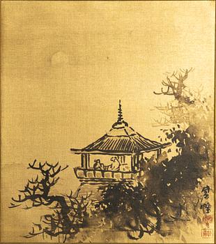 Oidentifierad konstnär, Månbelyst tempel, Japan, tidigt 1900-tal.