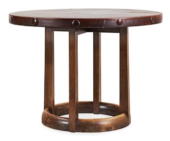 An Axel Einar Hjorth 'Funkis' leather and stained wood table, Nordiska Kompaniet ca 1930.