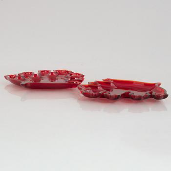 A pair of glass plates, "Löv", Firma Svenskt Tenn, Sweden.