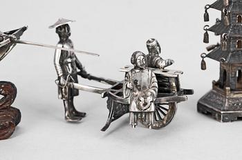 PARTI SILVER, 7 delar, Asien, 1800/1900-tal. Tot vikt 331g.