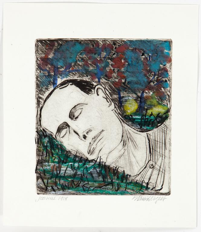 HANS WIGERT, Watercolour on drypoint etching signed Hans Wigert.