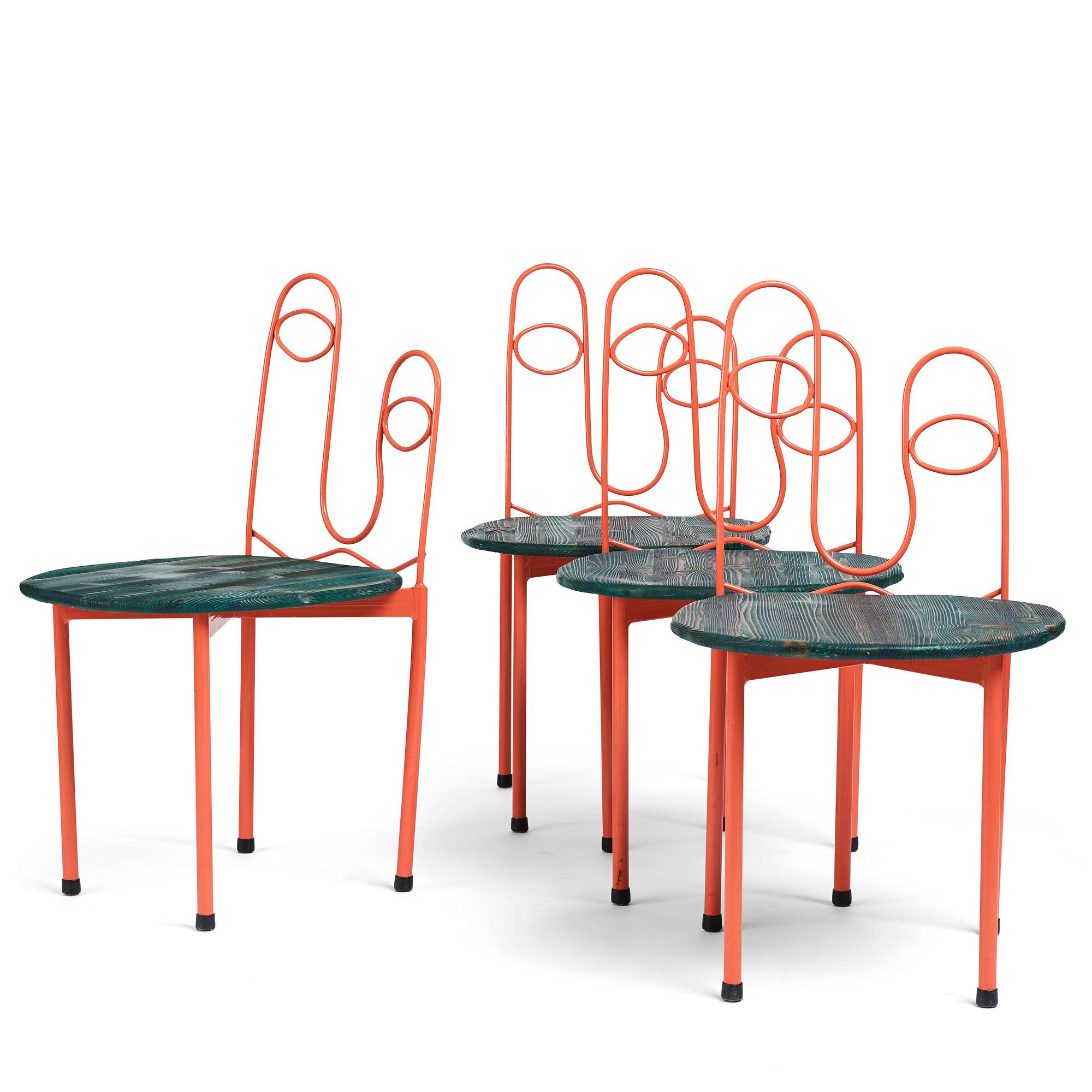 Fredrik Paulsen, Kristoffer Sundin and Simon Klenell, 4 chairs, made exclusively for the restaurant Omnipollo in Gothenburg Sweden, 2018.