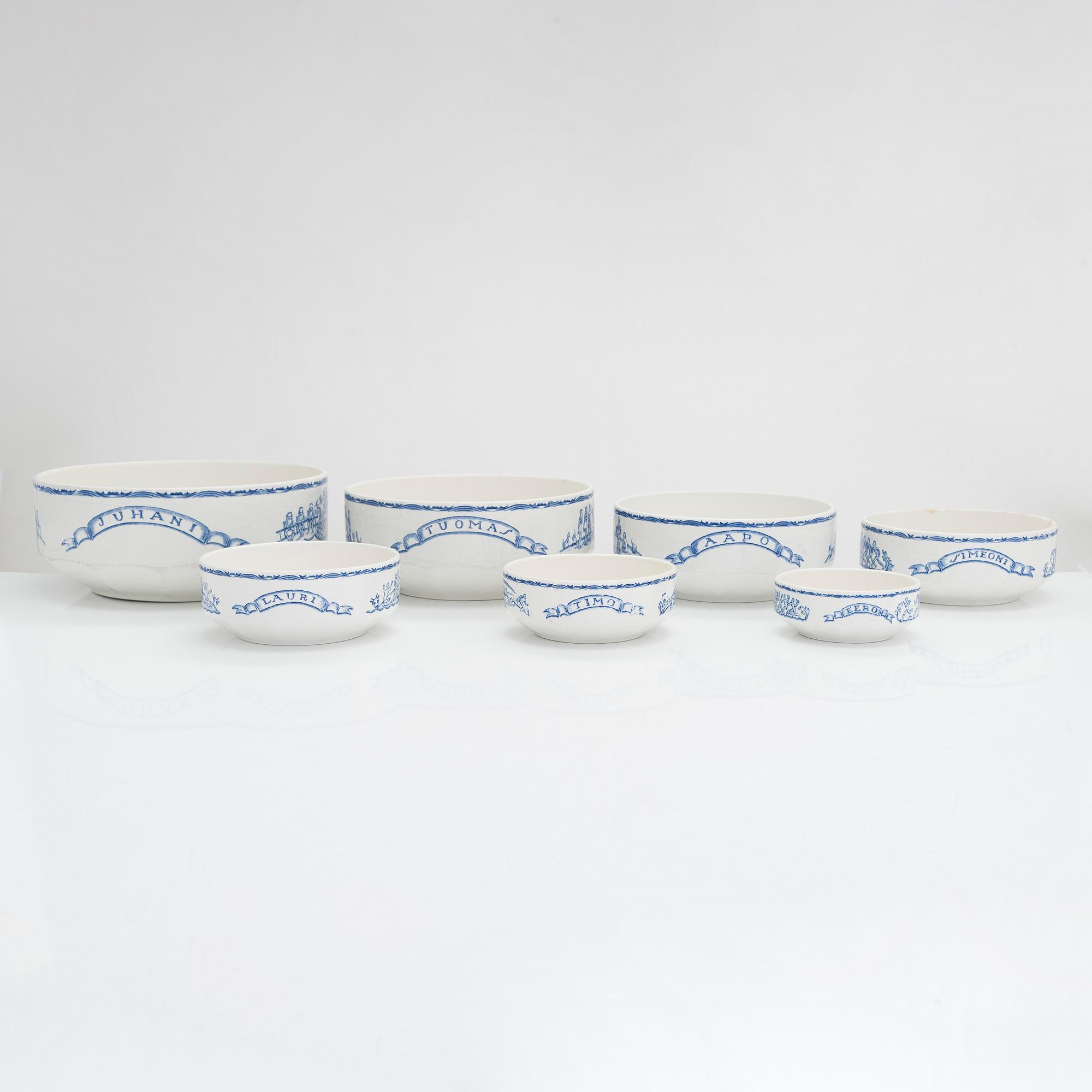 Svea Granlund, bowls, 7 pcs, "Seven Brothers", Arabia, 1928-32.