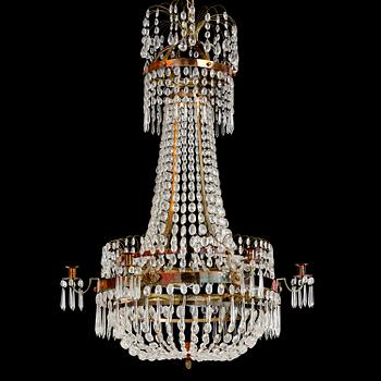 107. An Empire gilt brass and cut glass seven-light chandelier, Sweden, early 19th century.