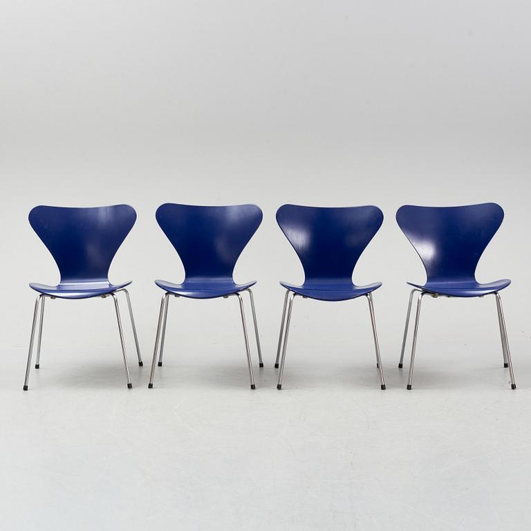 A set of four "Sjuan" chairs, Arne Jacobsen for Fritz Hansen, Denmark, 1989.
