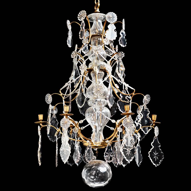 A Swedish Baroque mid 18th century six-light chandelier.
