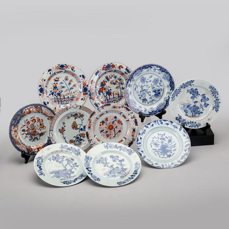 Tallrikar 10 st olika Kina Qianlong (1736-95) porslin.