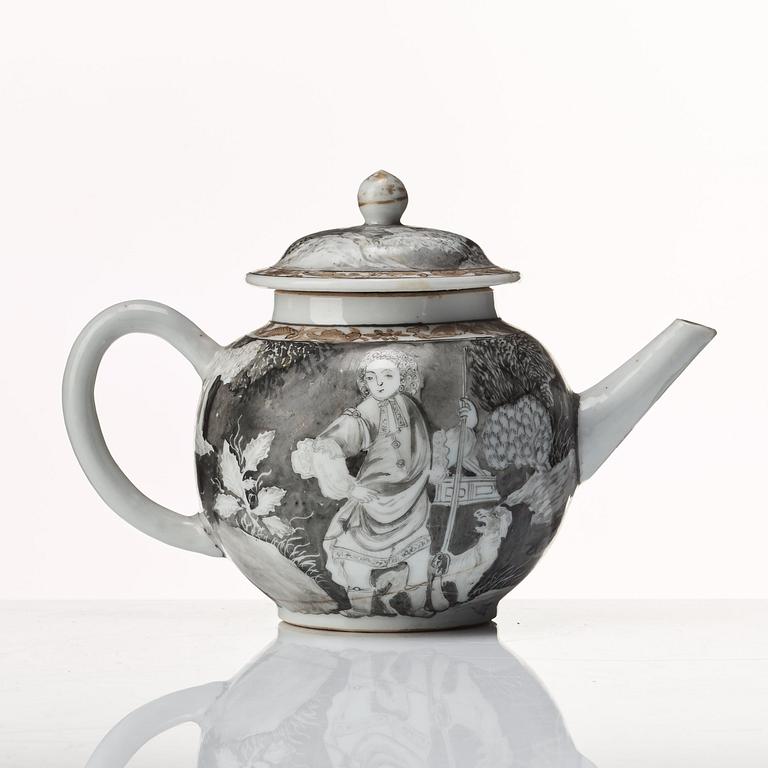 A grisaille and gold tea pot with cover, Qing dynasty, Qianlong (1736-95).