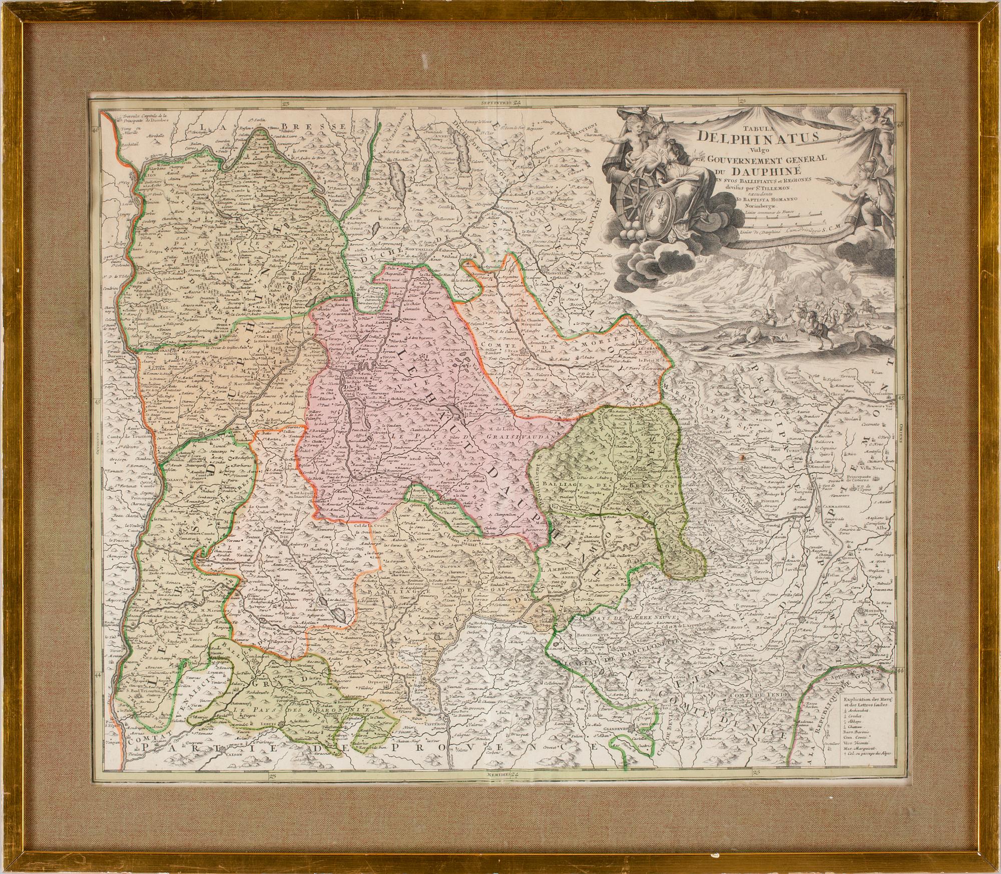 KARTA, handkolorerad, 1700-tal.