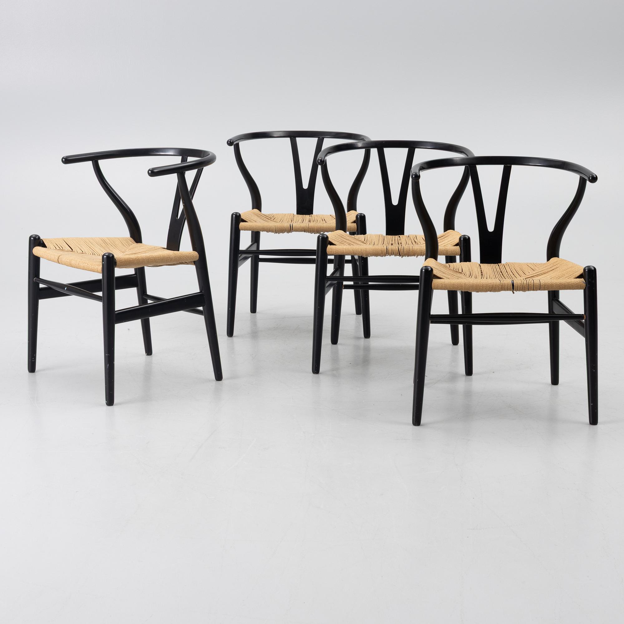 Hans J. Wegner, stolar, 4 st, CH24/"Y-stolen", Carl Hansen & Son, Danmark, 1900-talets andra hälft.