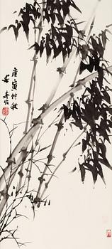 337. MÅLNING, bambu av An Qi (1966-), signerad.