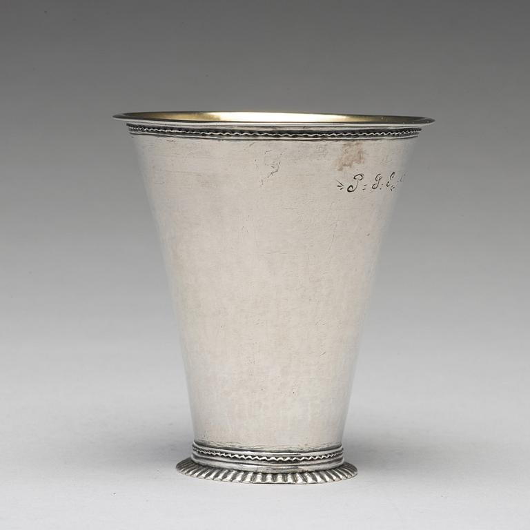 A Swedish 18th century parcel-gilt silver beaker, mark of Lars Castman, Vimmerby 1740's.