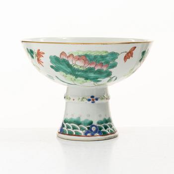 A pair of paintings on stone made in to wall scones and a stemcup, Qing dynasty, 19th century.