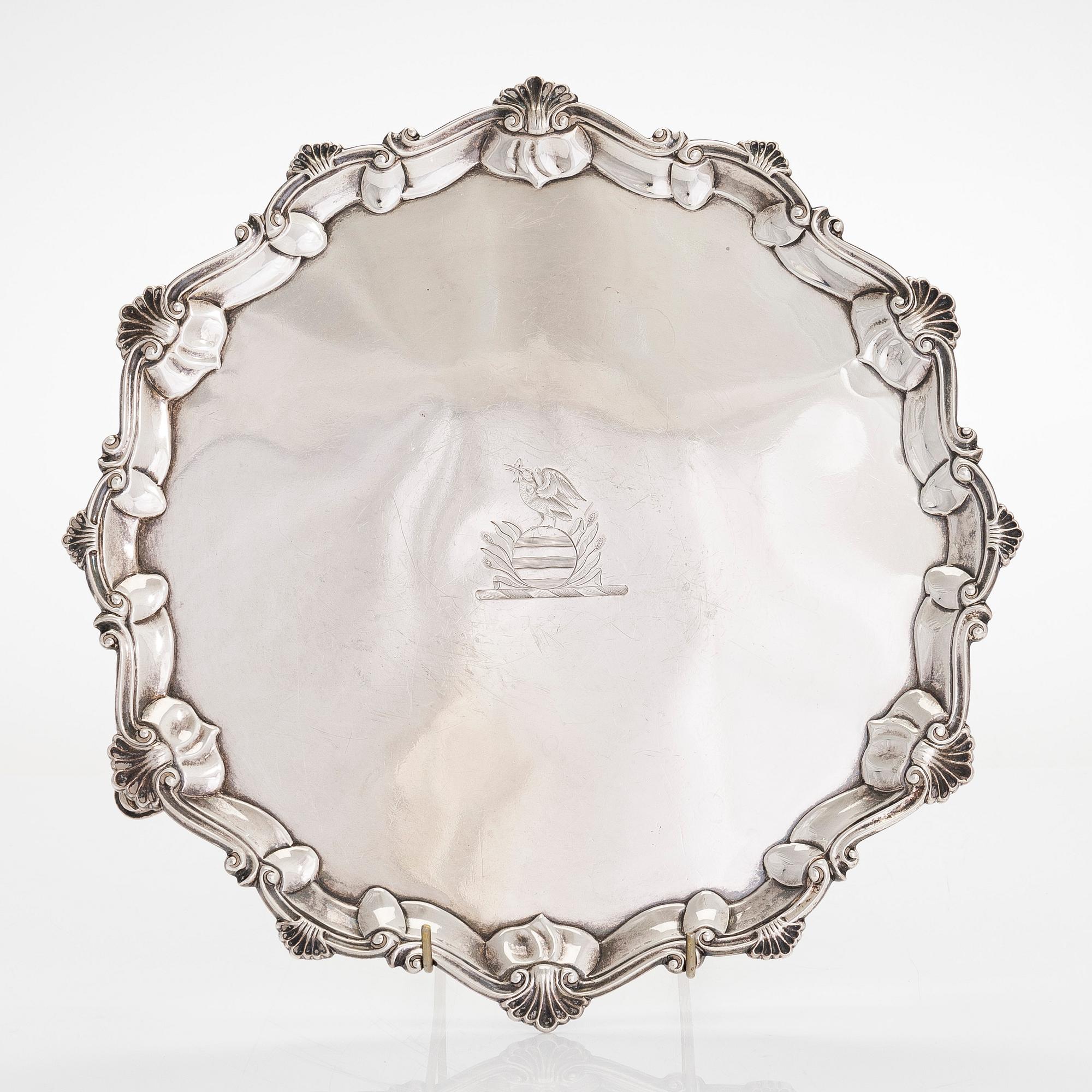 A George III sterling silver salver, London 1770. Maker's mark I.C,  possibly of John Carter II.