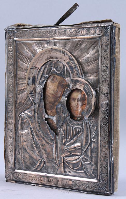 IKON med RIZZA, silver, bär ryska stämplar, -84, Kazanska.