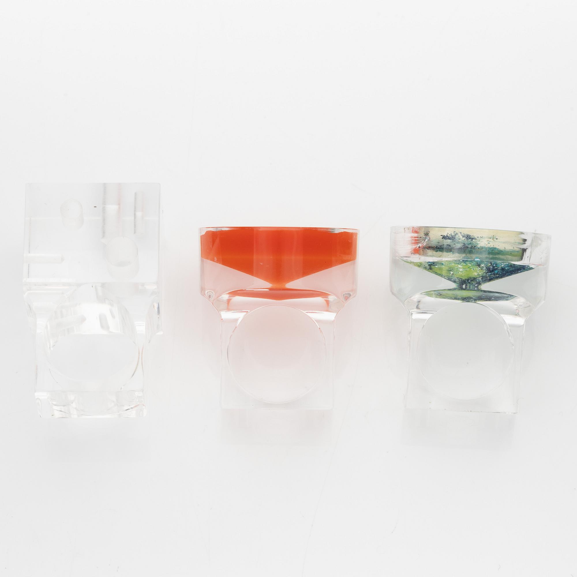 Siv Lagerström, three acrylic plastic rings, 1970s.