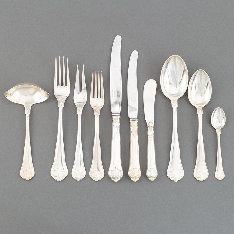 Besticksuppsättning, 59 delar, silver, modell Sachsisk, Cohr, Danmark. Svenskt importstämpel.