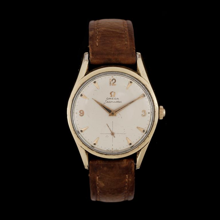 ARMBANDSUR, herr, Omega Seamaster, guld på stål, 1950/60-tal.