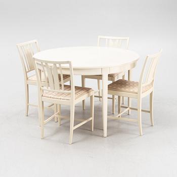 Carl Malmsten, a 'Herrgården' dining table and four 'Ulfåsa' chairs, second half of the 20th Century.
