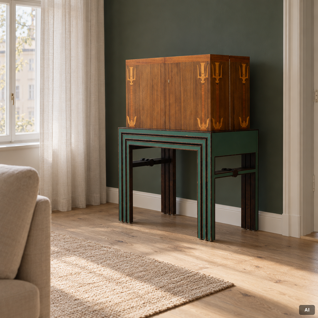 A drinks cabinet with two nesting tables, Sweden, 1930s/40s.