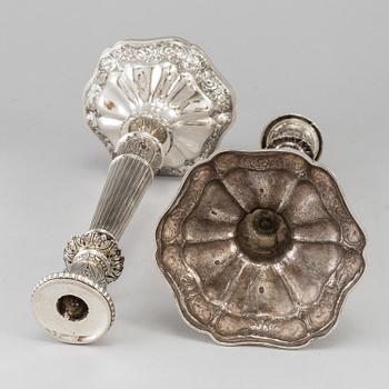 A pair of Danish 19th century silver candlesticks, mark of Carl Josef Delcomin, Copenhagen 1842.