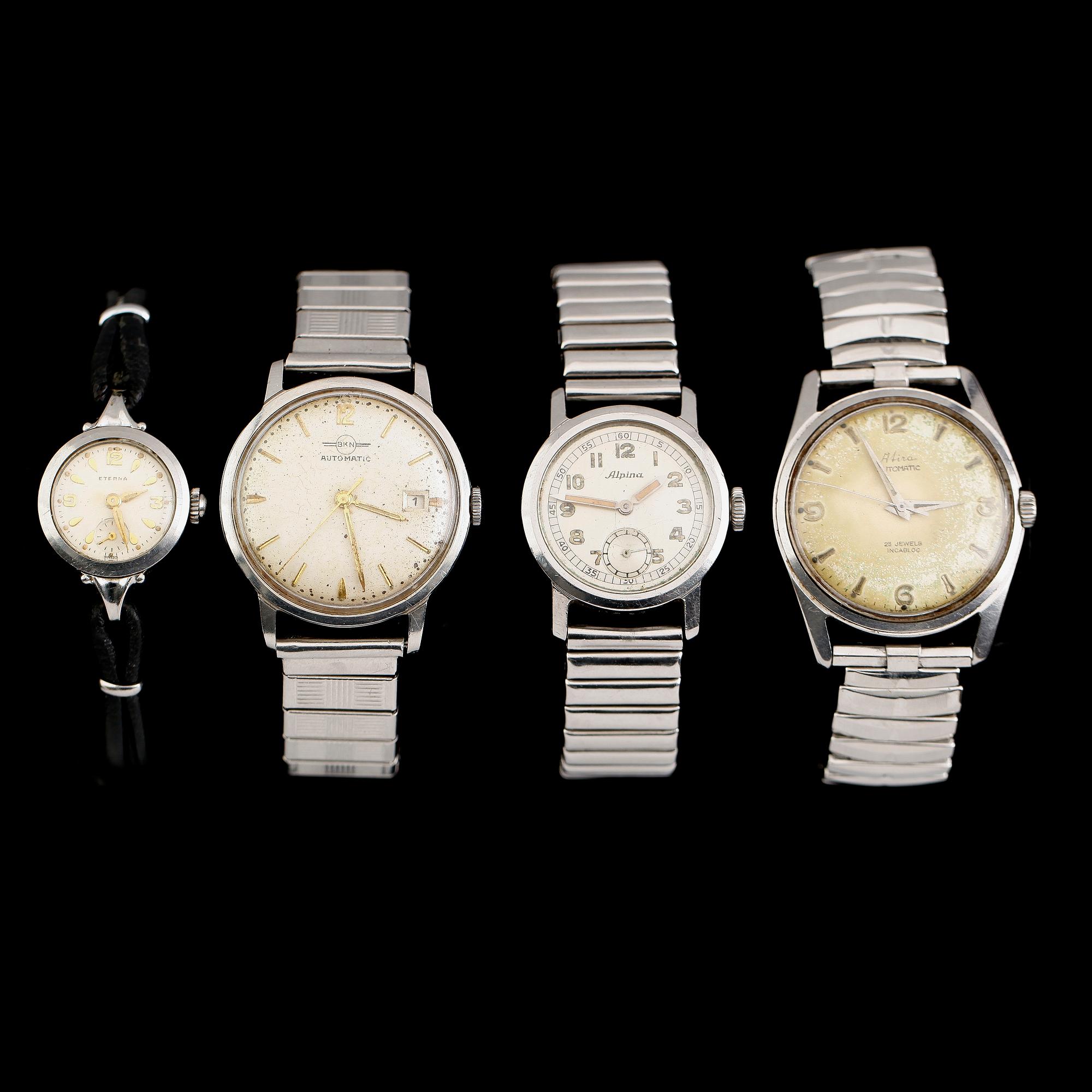ARMBANDSUR, 4 st, stål, 1900-talets mitt/andra hälft.