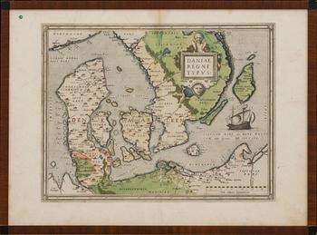 MAP, copper engraving, Daniae Regni Typus" Abraham Ortelius, ca  1600.
