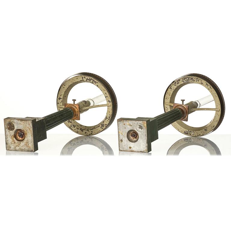 A pair of Empire painted sheet metal carcel oil lamps.