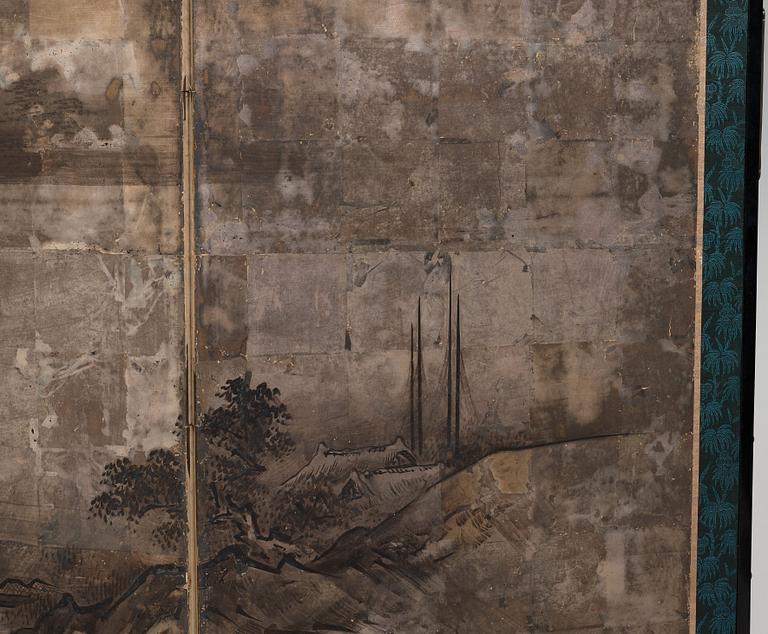 A Japanese six fold screen, Meiji period (1868-1912).