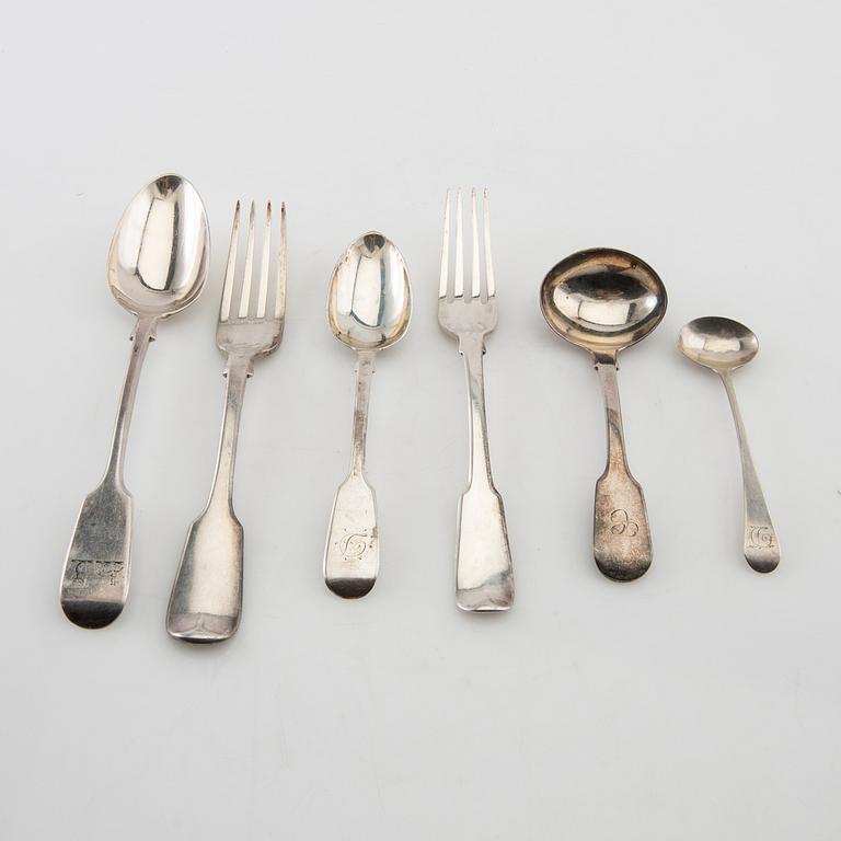 Cutlery approx. 53 pcs silver, London England mostly 19th century.