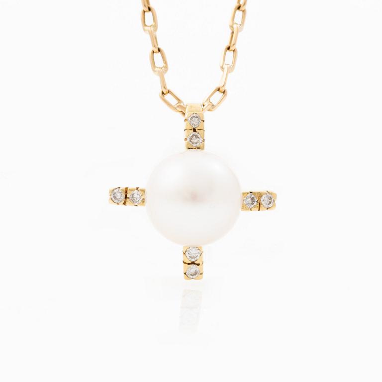 Necklace, 18K gold with Akoya pearl and brilliant-cut diamonds.