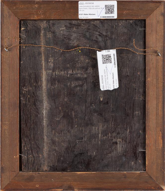 JAN DAVIDSZ DE HEEM, hans krets. Olja på pannå 35 x 29 cm.