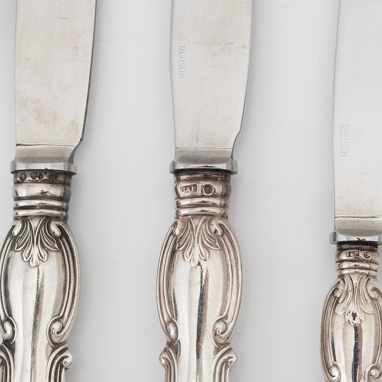 A Swedish Silver Cutlery, model 'Olga', marks including  CG Hallberg, Stockholm 1959 (48 pieces).