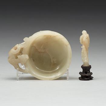 A nephrite cup and figurine, China, early 20th Century.