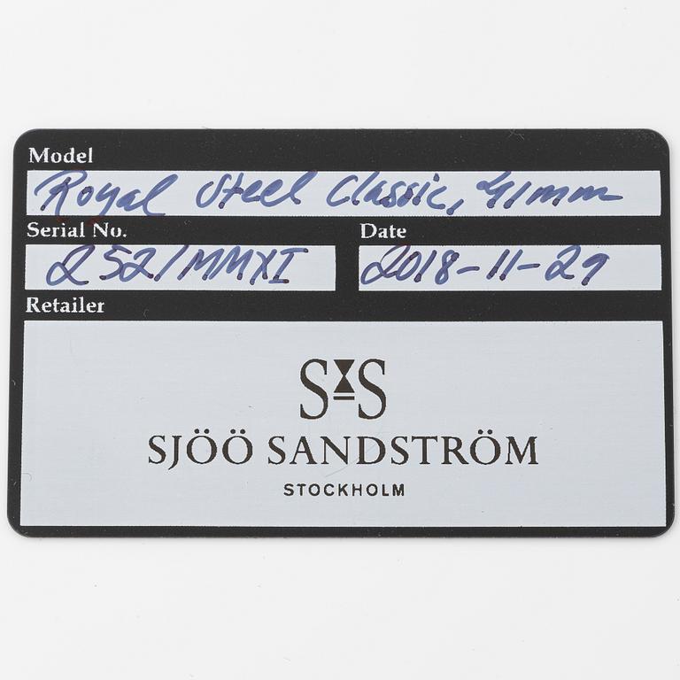 Sjöö Sandström, Royal Steel Classic II, armbandsur, 41 mm.