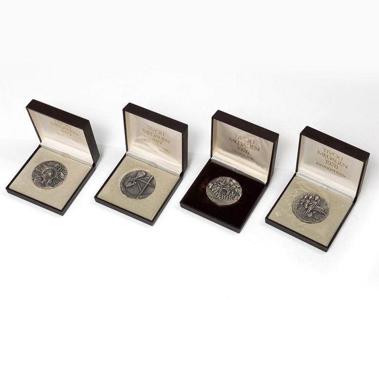 Tivolimedaljen, 4 st, Sterling silver, Anders Nyborg, 1976-1979. Danmark.