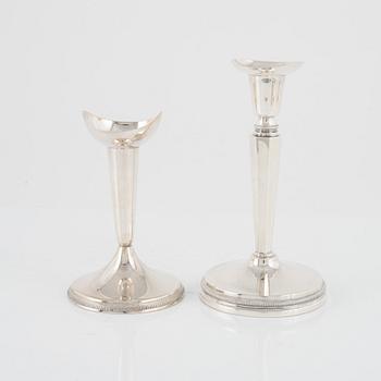 Candlesticks, silver, two pairs and two odd ones, MGAB, GAB, and Ceson Guldvaru Ab, Sweden, 1957-1981.