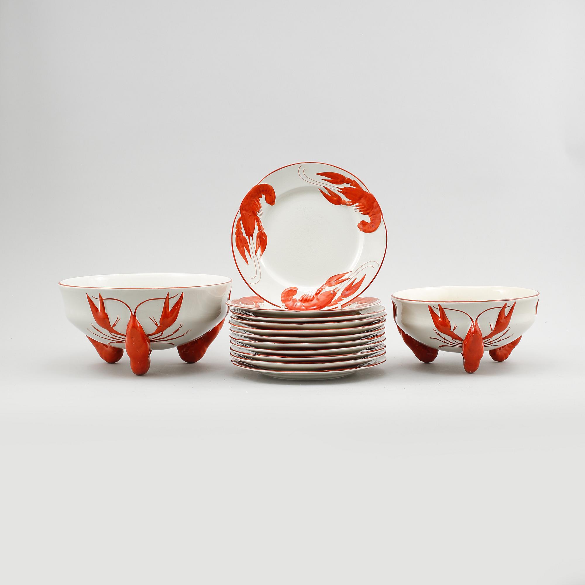 KRÄFTSERVIS, 13 delar, flintgods, Alf Wallander, Rörstrand, 1900-talets första hälft.