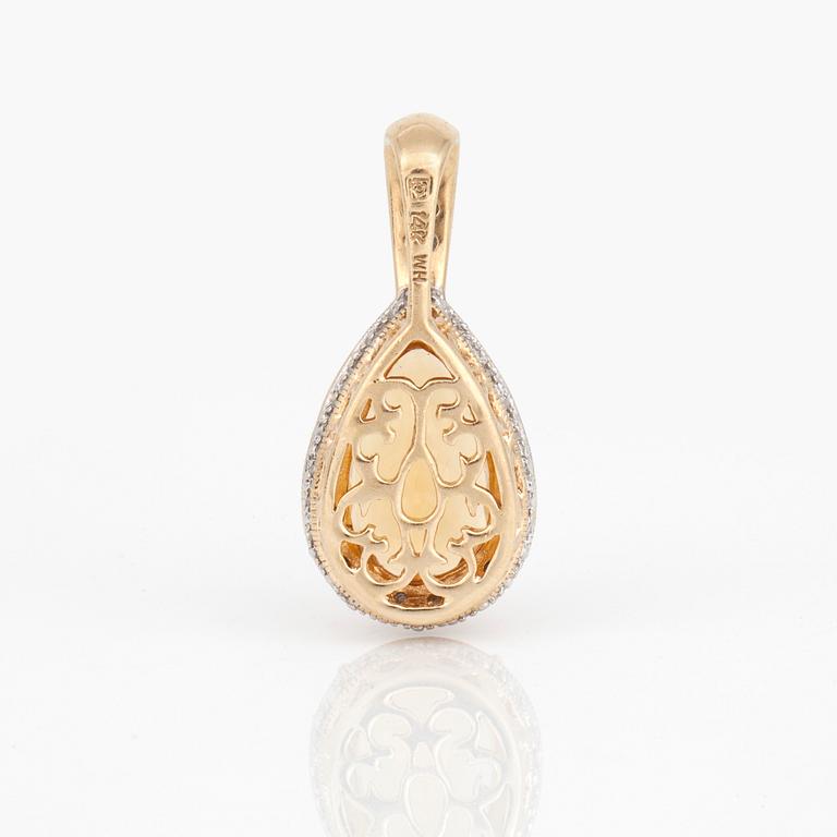 HÄNGE, 14k guld med droppslipad citrin samt mindre diamanter.