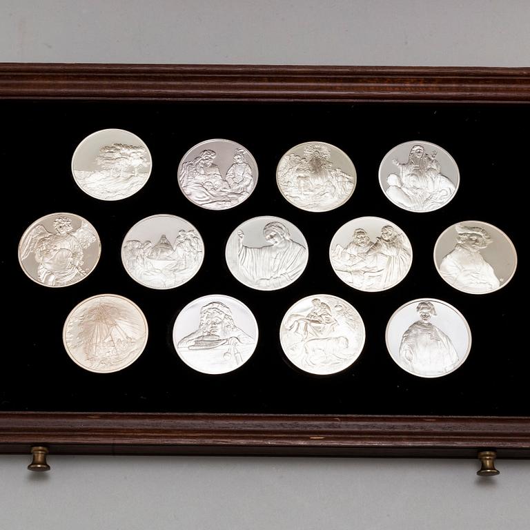 50 sterling silver medals, 'Rembrandt i silver', Franklin Mint AB, 1974.