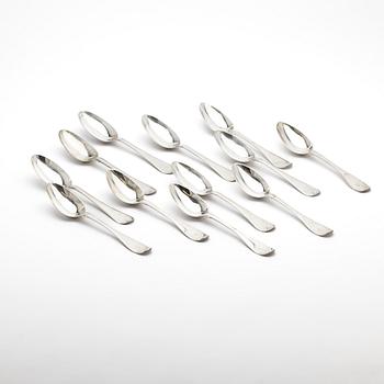 Table spoons, 12 pcs, silver, Stockholm, late 18th century/early 19th century.
