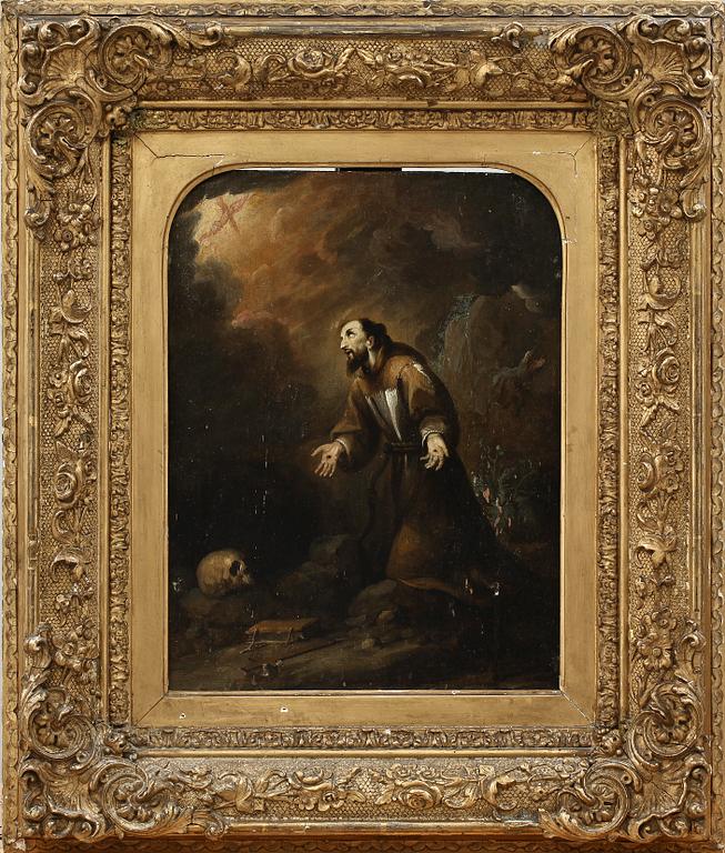 OKÄND KONSTNÄR, olja på pannå, spansk skola, 1600/1700-tal.