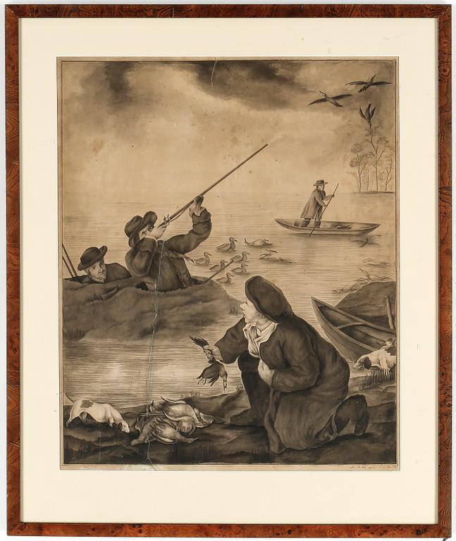 OKÄND KONSTNÄR, tuschlavering. Signerad och daterad 1819.