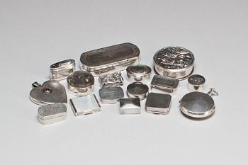DOSOR, 16 st, silver, olika nationaliteter, 1800-1900-tal. Total vikt ca 303 g.